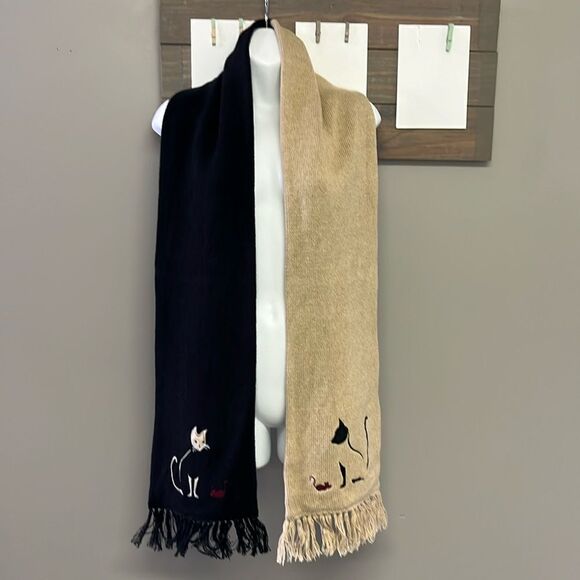 Christopher & Banks Ramie Cotton Blend Cat Winter Scarf w/ Fringe 76” by 7.75” - Picture 1 of 13